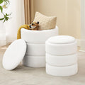 oakvivo Round Ottoman with Storage Set of 2, Soft Teddy Velvet Upholstered Foot Stool Vanity Chairs, Support 330lbs Padded Seat Multifunctional Ottomans Footrest, Foot Rest for Living Room, White