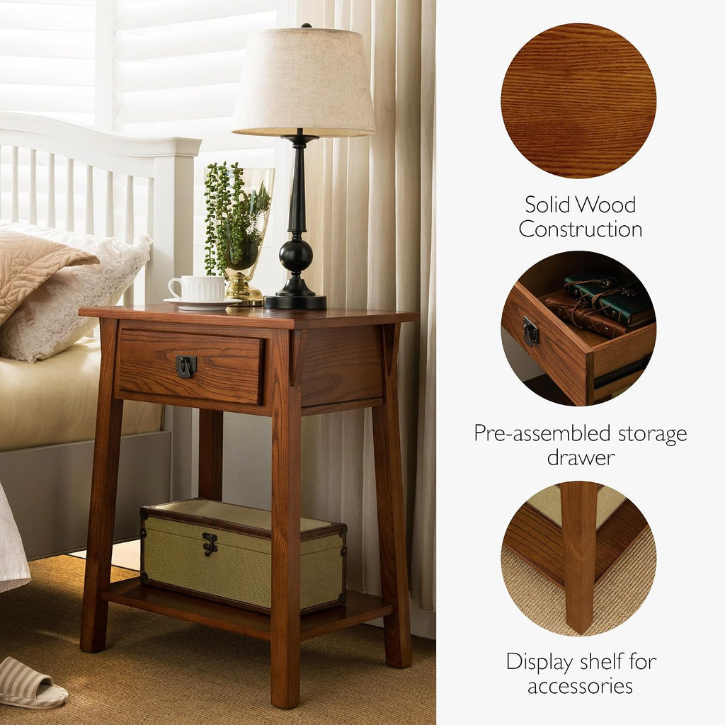 Leick Home Mission End Table, Solid Wood, 1 Storage Drawer, Bottom Display Shelf, Easy-Assembly, For Living Room/Bedroom, Russet, 16.0 in. L x 22.0 in. W x 28.0 in. H, 9066-RS