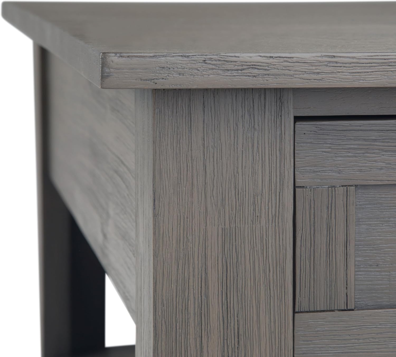 SIMPLIHOME Monroe Square Coffee Table - 38' Wide x 19' High Solid Acacia Wood Living Room Table in Farmhouse Grey, Rustic Cocktail Table for Family Room or Lounge with 2 Drawers and Open Shelf