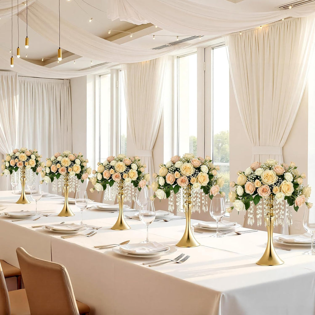 VEVOR 20 PCS Wedding Flower Vase, 13.4 in Tall Flower Table Centerpieces, Crystal Banquet Vases Easy Installation, Electroplated Finish, Versatile Arrangement Stand for Party Events Home Decor, Gold