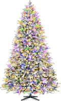 ASOMST Pre-lit Artificial Christmas Tree with Music Sync, Rotating & Foldable Stand, 9ft Snow Flocked Xmas Trees with Remote for Home Décor, 2512 Branch Tips, 600 RGB & Warm White Light