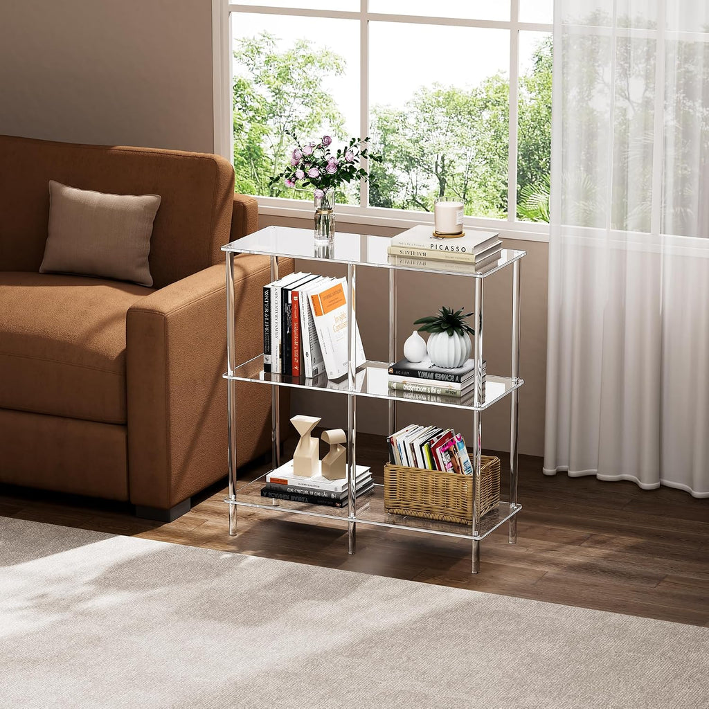 Acrylic Side Table Clear 3-Tier End Table for Living Room, Office, Hallway, Bedroom Small Bedside Table (8mm 31.7' high)