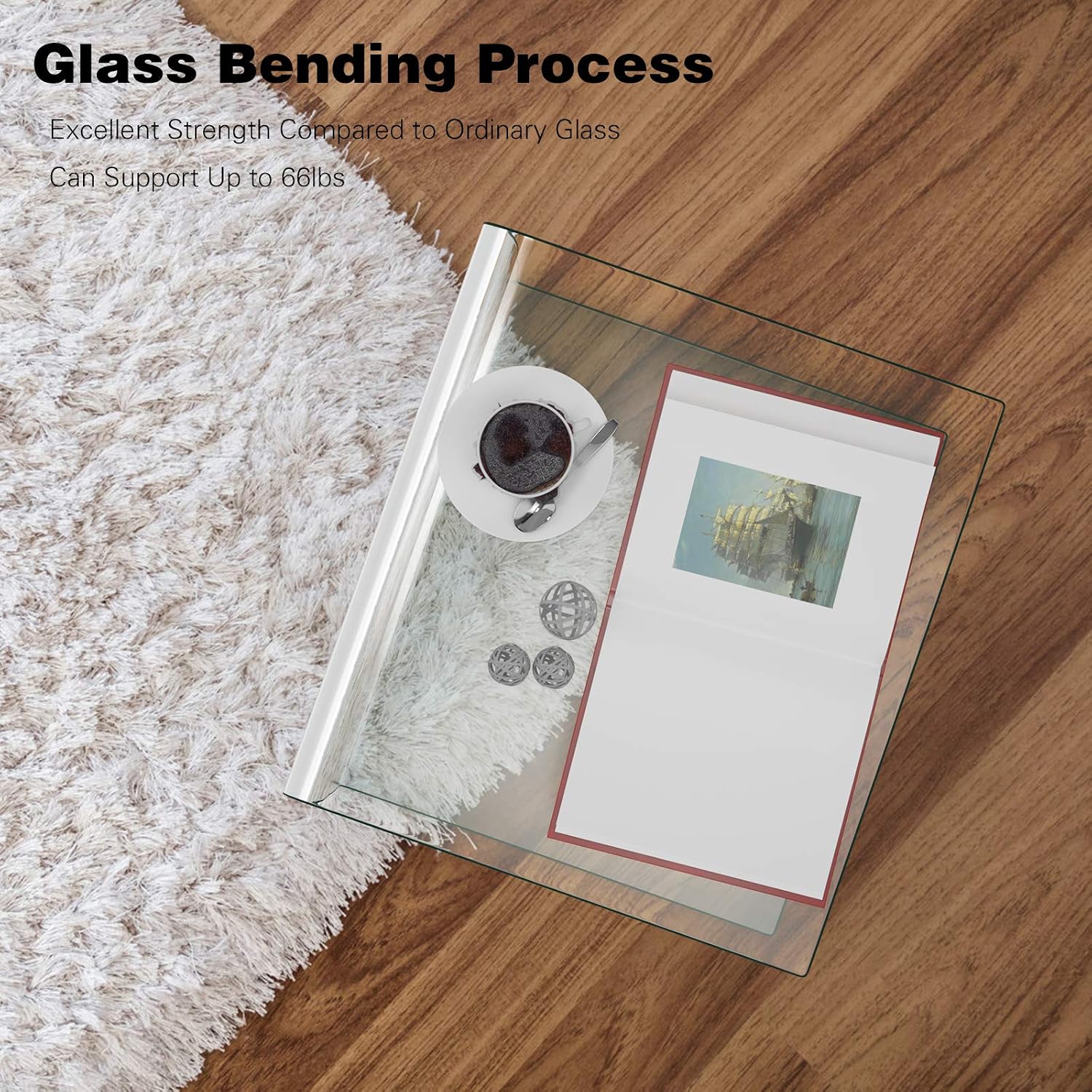 Tangkula Tempered Glass End Table, Clear Sofa End Tables with Waterfall Edges & Non-Slip Pad, 18 x 18 x 16 inches, No Assembly Needed, Transparent Glass Side Table for Living Room Bedroom Office