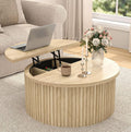 Fsbecl Fluted Lift Top Coffee Table with Storage, 34.6'' Round Coffee Tables for Living Room, Circle Wood Center Table with Hidden Conpartment (Wood Color)