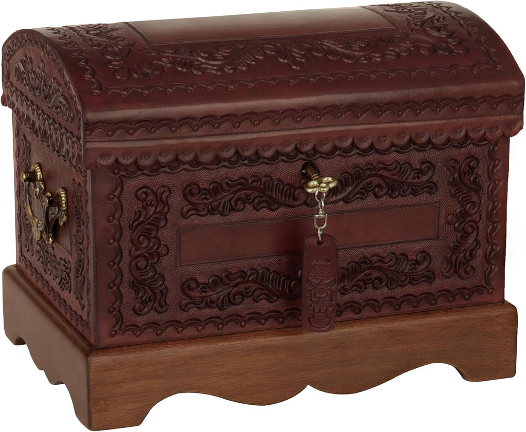 NOVICA Colonial Wood And Leather Jewelry Box, Brown 'Colonial Treasure'