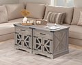 RALGEND Farmhouse End Table Set of 2, 24' Large Sofa Side Table with Drawer, Large End Table for Living Room, Wooden Nightstand with Charging Station, Square, Greige