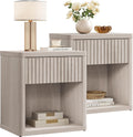 SICOTAS Night Stand Set of 2 Nightstands with Drawer Storage Fluted Bed Side Table End Table Large Modern Wide Bedside Stand Mid Century Night Stands for Bedroom Living Room Sofa Office, White Alder