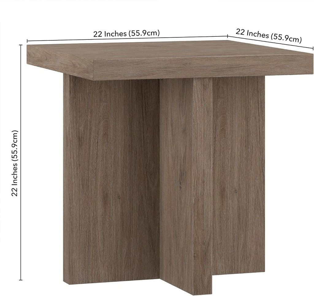 Henn&Hart 22' Scandinavian Square Wooden End Table, Side Table, Nightstand with X-Base for Living Room, Office, Family Room, or Bedroom, Weathered Gray