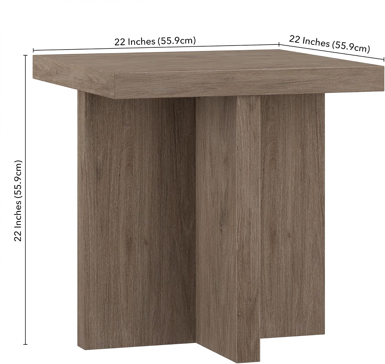 Henn&Hart 22' Scandinavian Square Wooden End Table, Side Table, Nightstand with X-Base for Living Room, Office, Family Room, or Bedroom, Weathered Gray