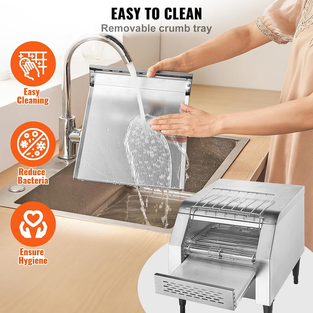 VEVOR Commercial Conveyor Toaster, 300 Slices/Hour Conveyor Belt Toaster, Heavy Duty Stainless Steel Commercial Toaster Oven for Toast Bun, Bagel, Bread