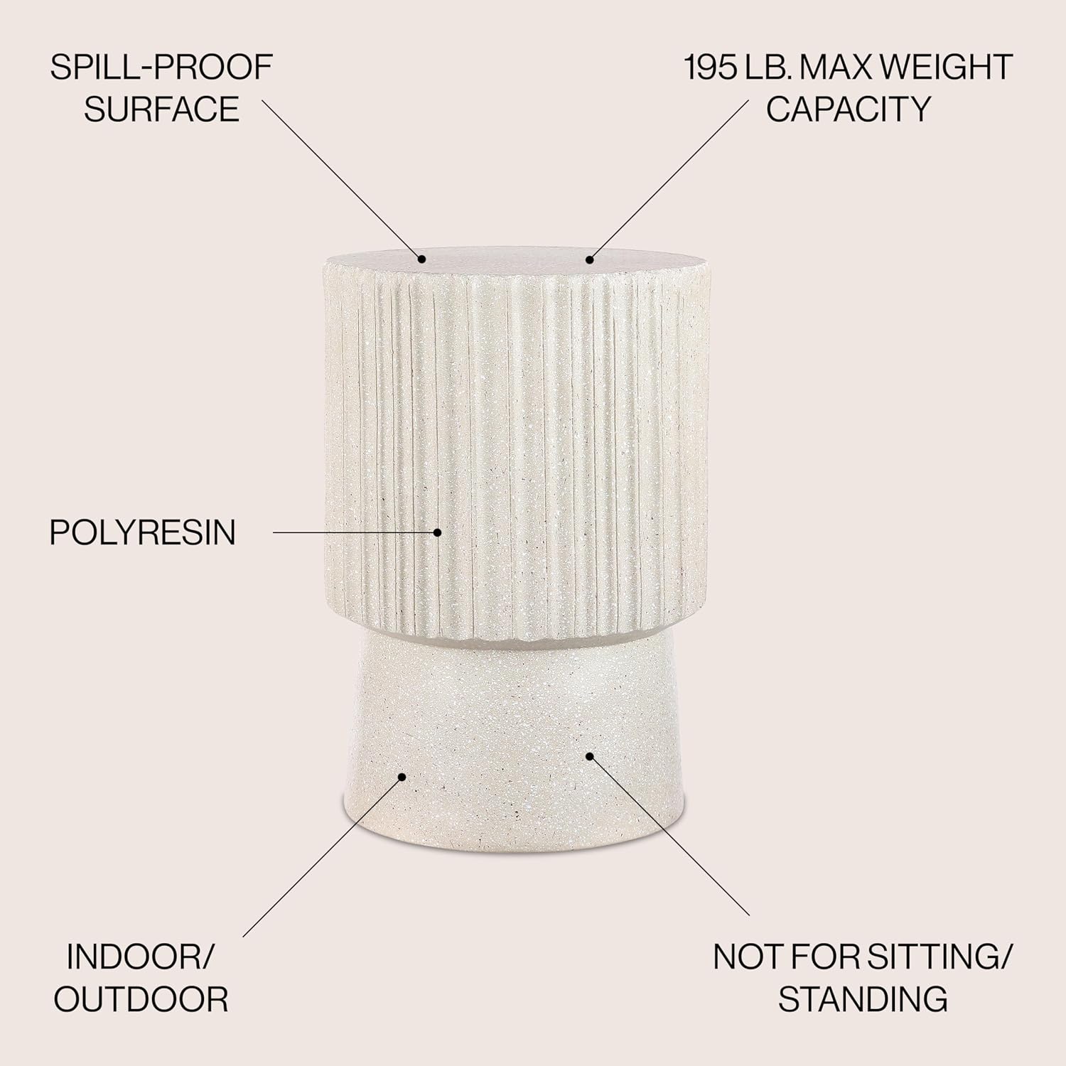 JONATHAN Y TBL1102B Louisa 19' Modern Art Deco Tambour Indoor/Outdoor Accent Table Art Deco, Minimalist, Contemporary, Bohemian, Mid-Century, Patio, Garden, Bathroom,Living Room, Cream Terrazzo Finish
