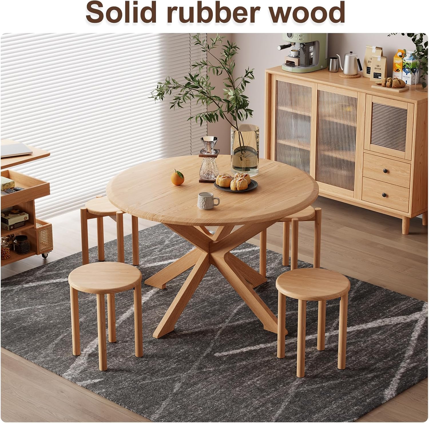 Stackable Stools Set of 4, 100% Solid Wood Stool No Installation Required, Side Table Multifunctional Space Saving 18 Inch Round Stool Modular Interlocking Coffe Table for Living Room
