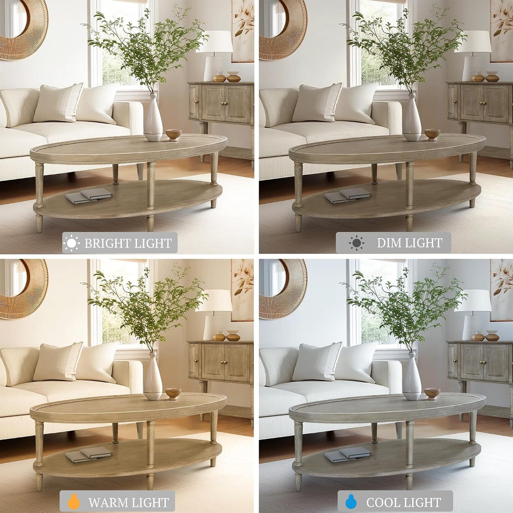 Martha Stewart Ayanna Round Coffee Table for Living Room, Bedford Collection, Farmhouse Coffee Table with Shelving for Storage, Modern Farmhouse Living Room Table, 48' Wide Reclaimed Greige