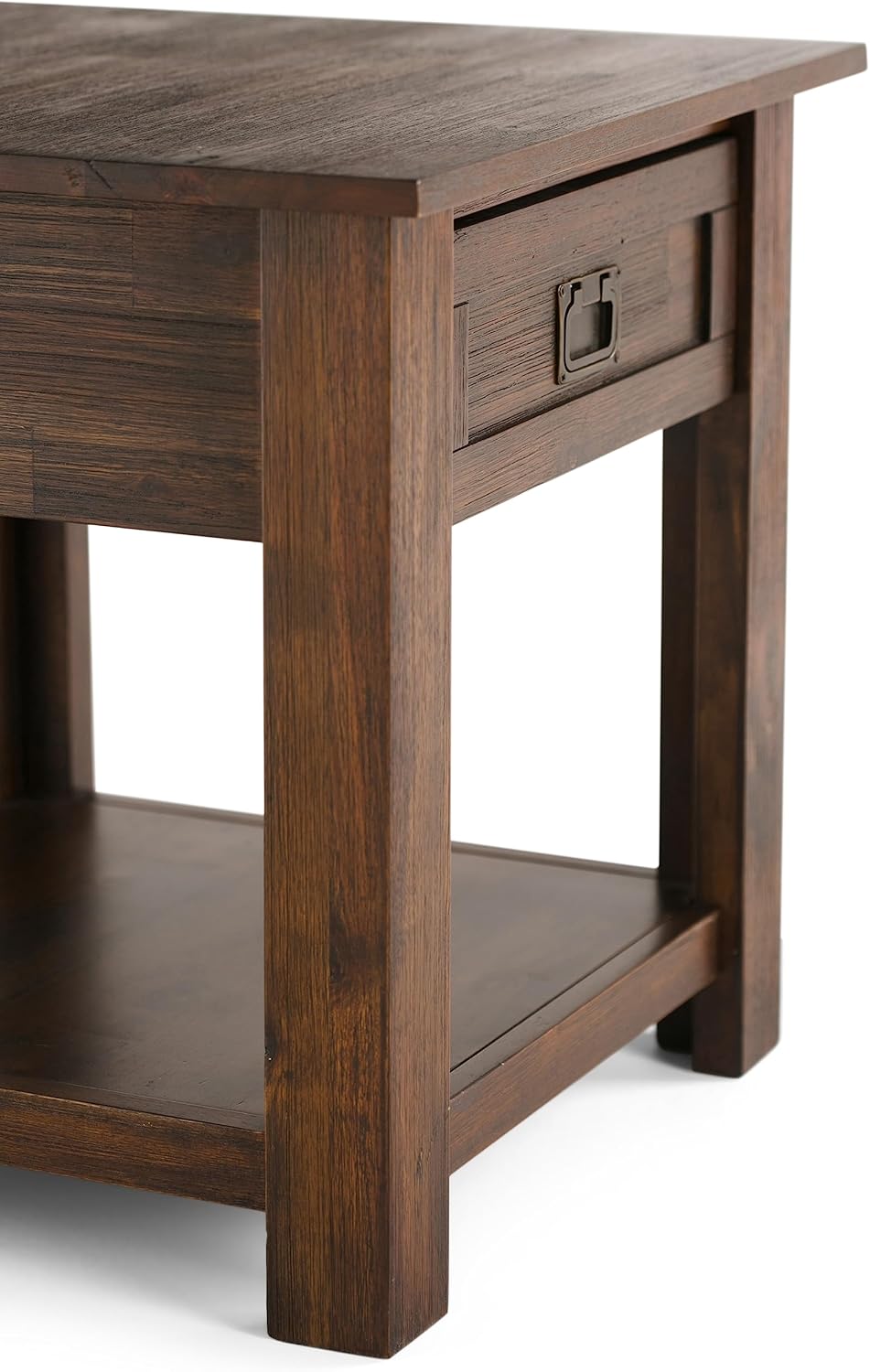 SIMPLIHOME Monroe End Table - 22 inch Wide Solid Acacia Wood Side Table in Distressed Charcoal Brown, Rustic Accent Table for Living Room or Bedroom with Drawer and Shelf