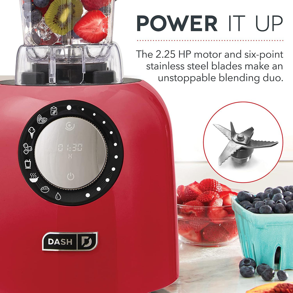 Dash Chef Series Deluxe Digital Blender - 1400W Professional High Speed Blender for Smoothies, Soups & Frozen Drinks, 64 oz BPA-Free Tritan™ Pitcher, 8 Presets, Stainless Steel Blades, USB Port - Red