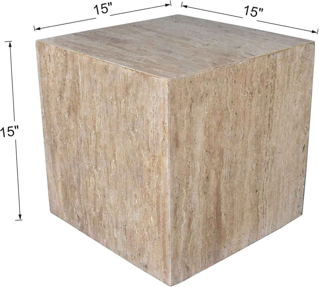 JONATHAN Y MTB1101D Felix 15' Contemporary Natural Marble Handmade Cube End Table, Side Table for Living Room, Bedroom, Bathroom, Travertine