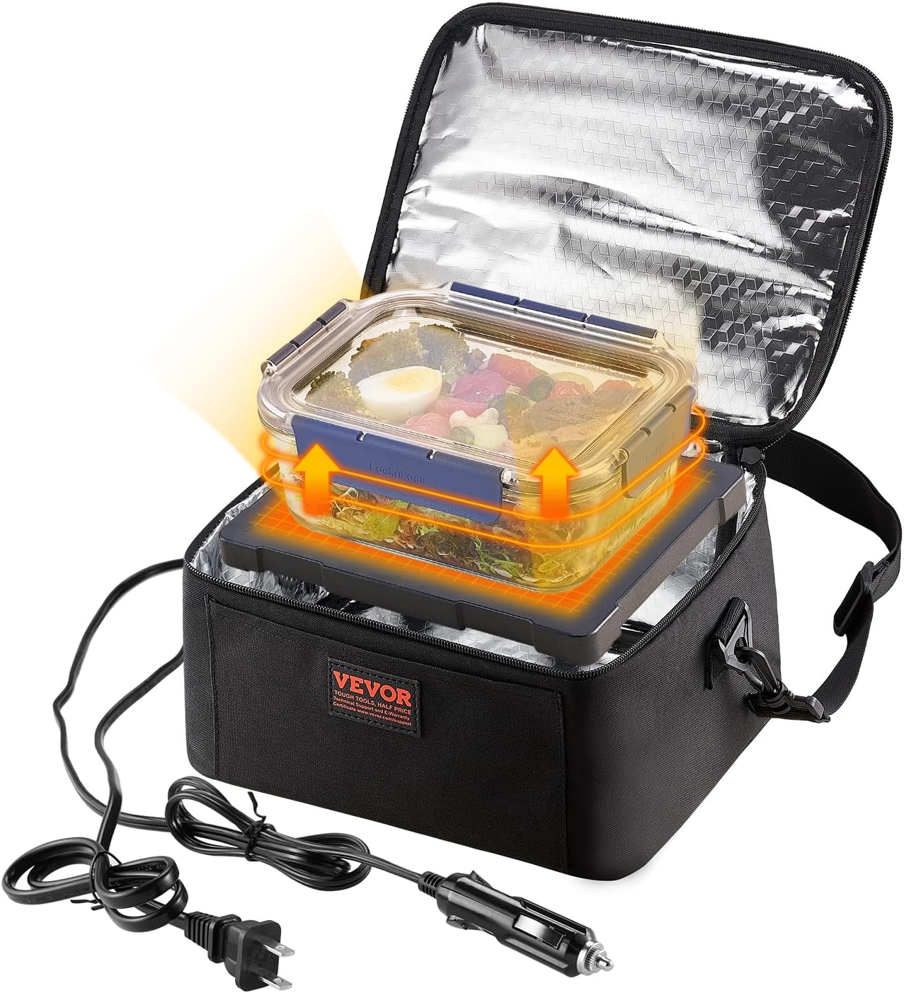 VEVOR 3-in-1 Portable Oven, 12V/24V/110-120V Portable Food Warmer, 80W (Max 100W) Portable Mini Personal Microwave, 2QT Electric Heated Lunch Box for Car, Truck, Travel, Office, Home (Black)