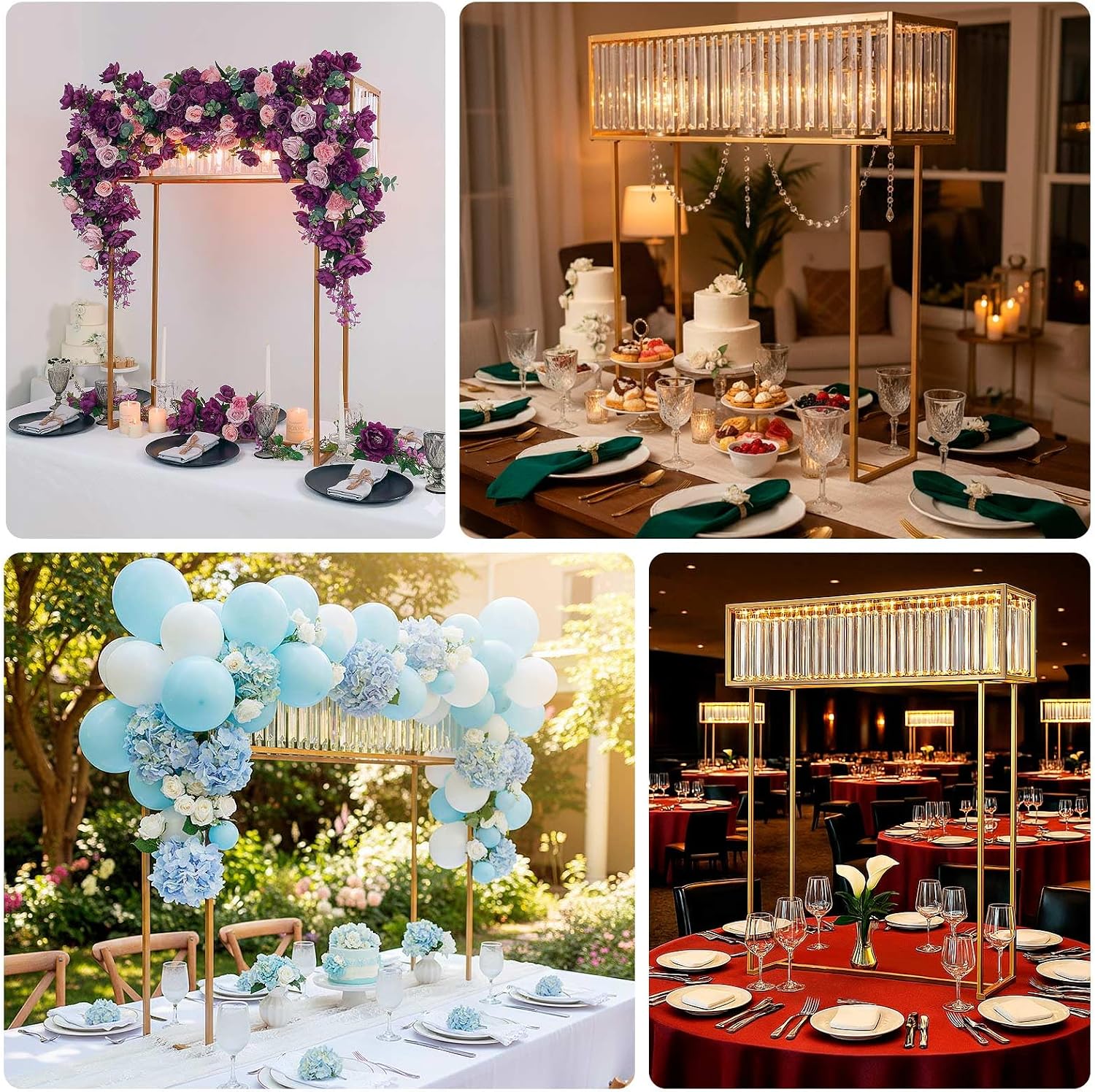 Efavormart 48' Tall Crystal Pendant Flower Stand, Gold Metal Rectangular Centerpiece Vase – Premium Floor Display Rack for Wedding Decor