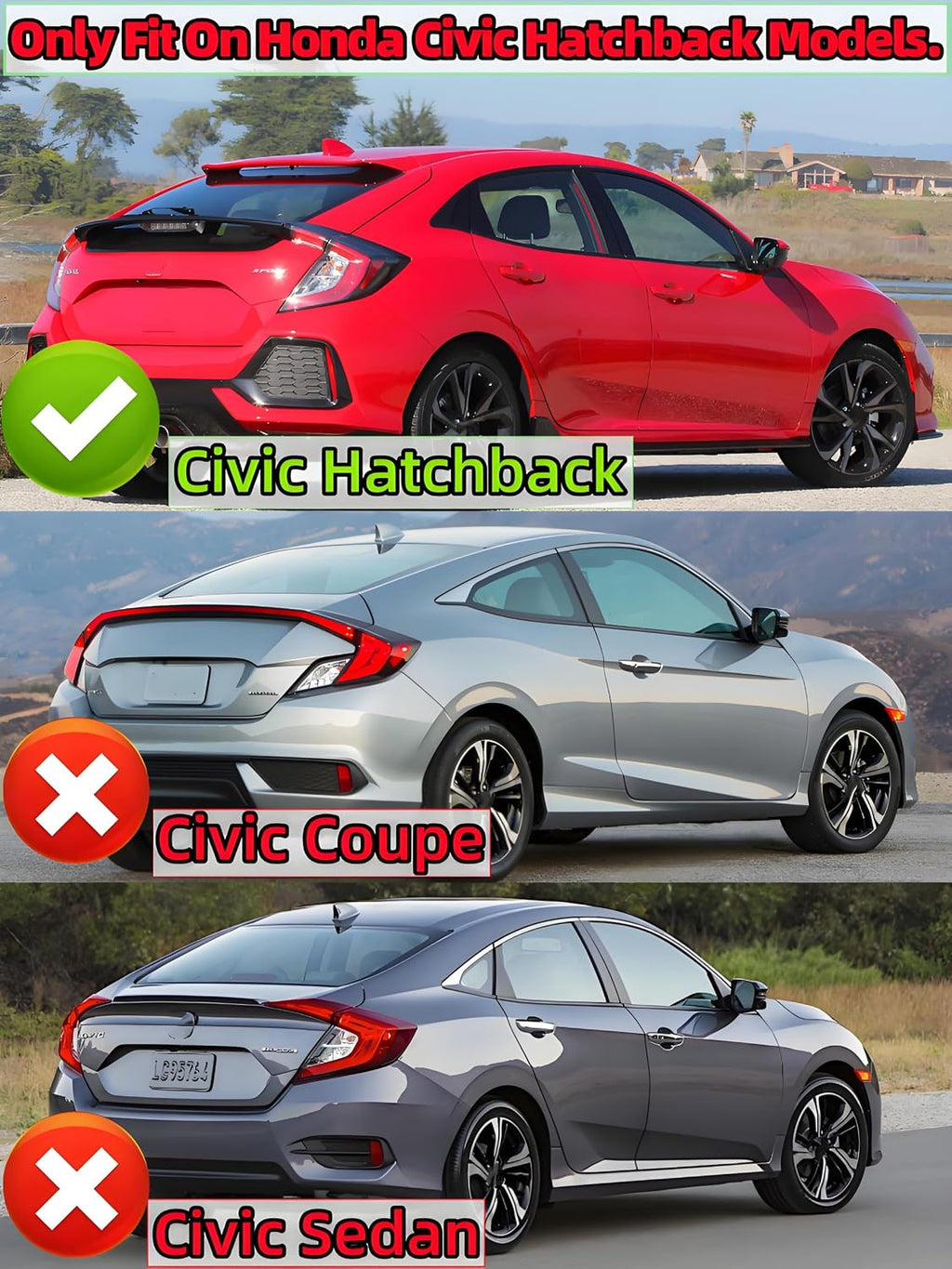 STSEV01 Rear Spoiler Wing Fit for Honda Civic Hatchback 2016-2021 EX/EX-L/LX/Sport/Touring (Hatchback Model only), Glossy Black HighKick Duckbill Type R Style DeckLid Lip Exterior Accessories