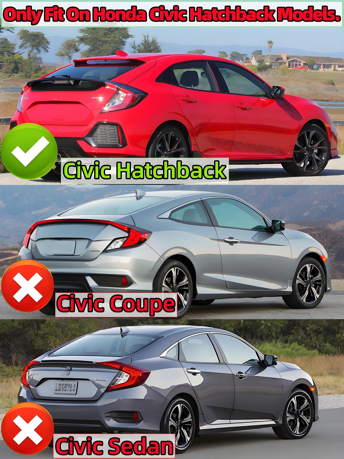 STSEV01 Rear Spoiler Wing Fit for Honda Civic Hatchback 2016-2021 EX/EX-L/LX/Sport/Touring (Hatchback Model only), Glossy Black HighKick Duckbill Type R Style DeckLid Lip Exterior Accessories