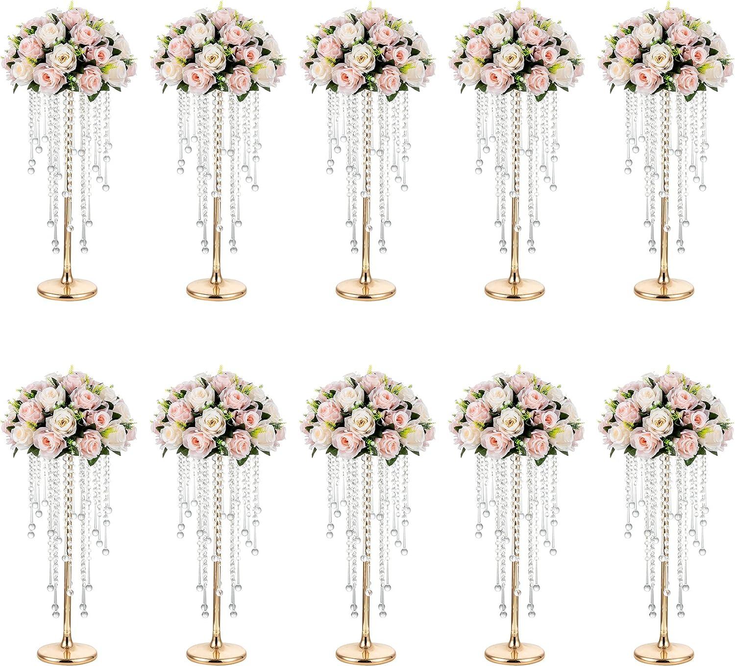 NUPTIO Gold Vases for Centerpieces Wedding - 10 Pcs 21.7in Tall Vase Centerpieces for Tables - Chandelier Flower Stand Bulk