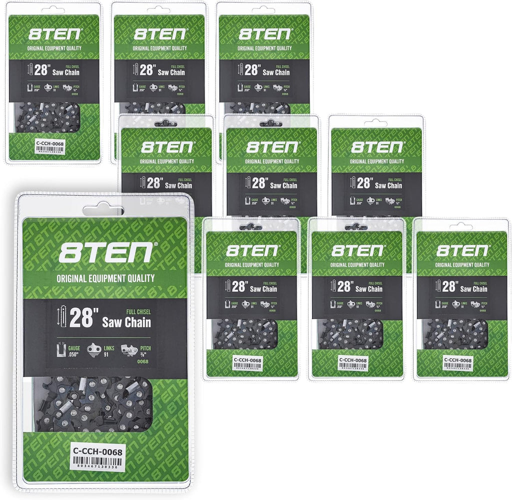 8TEN Full Chisel Chainsaw Chain 28 Inch .050 3/8 91DL For Stihl MS440 MS660 MS460 MS441 MS650 MS661 (10 Pack)