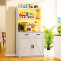 Gurexl 64' Farmhouse Kitchen Pantry with Auto Sensor LED,Storage Cabinets with 2 Outlets for Microwave & USB-C Ports,Hutch Cabinet with Pegboard,2 Cabinet,2 Drawers,1 Large Countertop