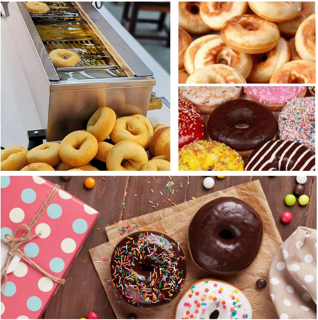 Automatic Donut Making Machine, Commercial Single Row Donut Machine with 3 Different Sizes Ring Molds, Frying Donuts Maker, Large Capacity, 7L Hopper, for Bakery, Food Cart