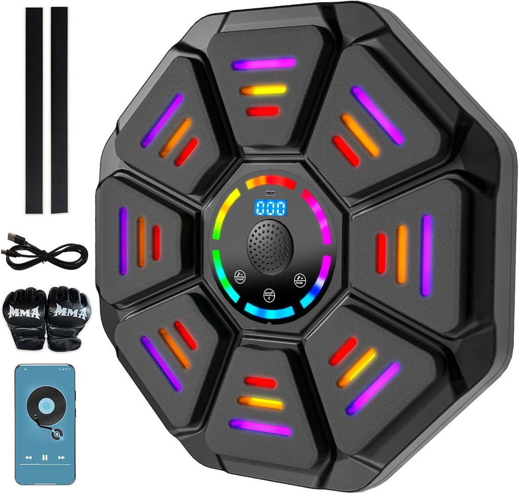 Music Boxing Machine, Smart Music Punching Machine for Adults Kids, Bluetooth Music Sync, Wall-Mounted Workout/Training Equipment with Boxing Gloves, Suitable for Home Gym Office Indoor Exercise