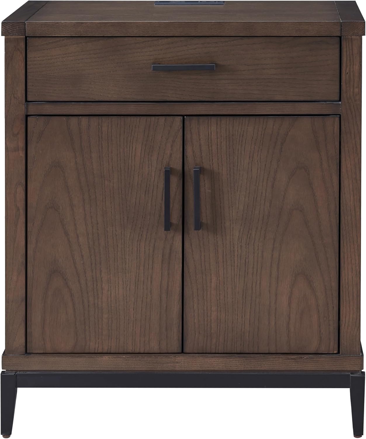 Leick Home Julien Nightstand Side Table One Drawer and Lower Cabinet Traditional – Fast Charging Station – Durable Solid Wood – Living Room, Bedroom, Office, Coffee Bean with Matte Black, 9079-GRMB