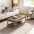 HULALA HOME Rectangle Ottoman Coffee Table with Tray, Large Tufted Fabric Coffee Table with Wood Shelf Storage for Living Room, Grey