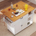 Gizoon Update Kitchen Island, 41.7' W Kitchen Island with Storage, Rolling Island Table on 5 Wheels, with Drop Leaf, Refrigerator Door, Adjustable Shelf, Spice/Towel Rack, Removable Tray, White