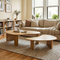 Hyfirm Modern Boho Nesting Coffee Tables, Set of 2 with Solid Wood Fluted Legs, Oval Irregular Mango Shape Modular Center Table for Living Room, Small Apartment