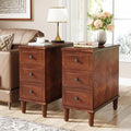 Tribesigns Solid Wood End Table Set of 2, Fully Assembled Narrow Side Table with Drawers, Pre-Assembled Nightstand Slim Bedside Table for Small Spaces, Living Room, Bedroom, Brown