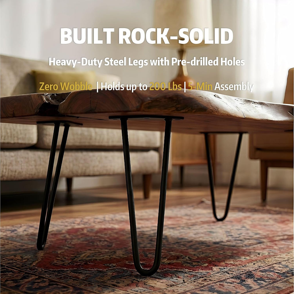 Live Edge Coffee Table, Large Natural Wood Coffee Table for Living Room, Unique Wooden Table with Easy Assembly & Solid Wood Construction