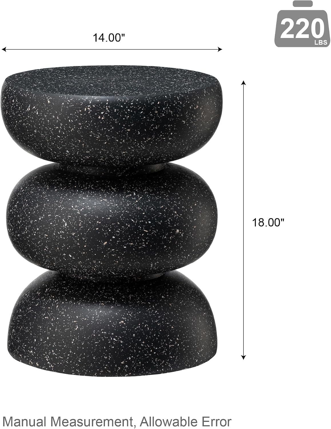 Glitzhome Outdoor Side Table, 18' H Decorative Garden Stool MGO Faux Terrazzo End Table, Heavy Duty Indoor Outdoor Round Planter Stand for Living Room Bedroom Patio Deck Poolside,Black
