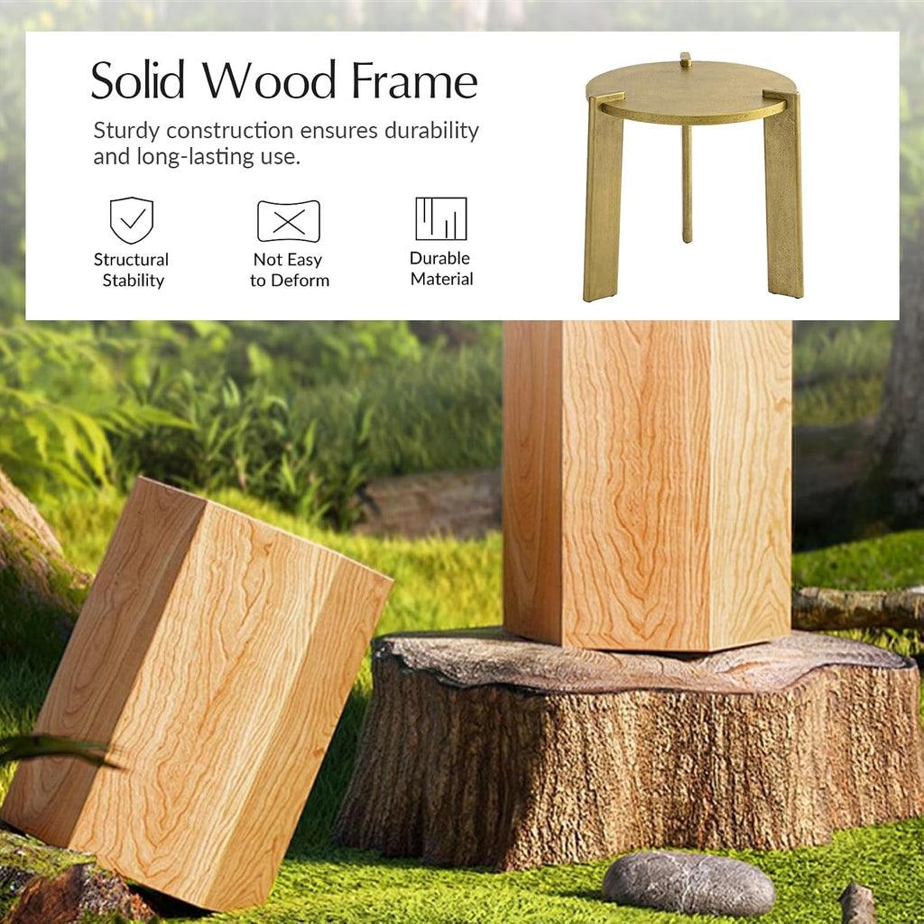 HULALA HOME Round End Table, Wood Fluted Side Table, Modern Accent Table for Living Room, Apartment, Office, Easy Assembly, Gold