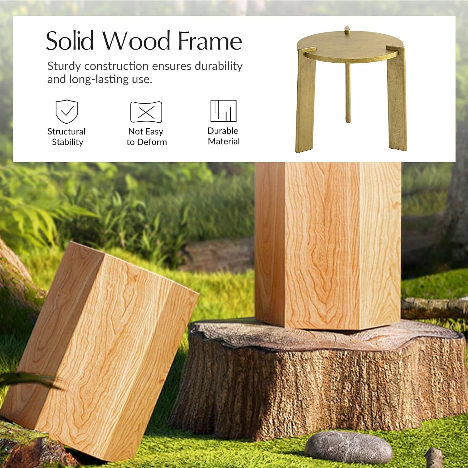 HULALA HOME Round End Table, Wood Fluted Side Table, Modern Accent Table for Living Room, Apartment, Office, Easy Assembly, Gold