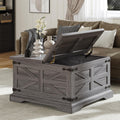 VVFLU Farmhouse Coffee Table with Storage, Square Center Table for Living Room, Rustic, Hinged Lift Top Soft Close, Wood, Large Hidden Storage, Modern, Metal Corner, Grey