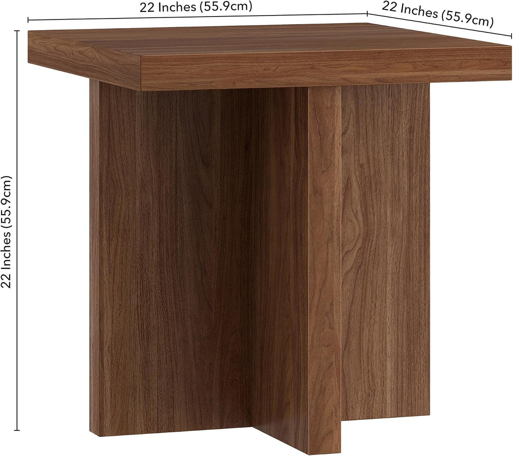 Henn&Hart 22' Scandinavian Wooden Square End Table, Side Table, Nightstand with X-Base for Living Room, Office, Family Room, or Bedroom, Medium Walnut