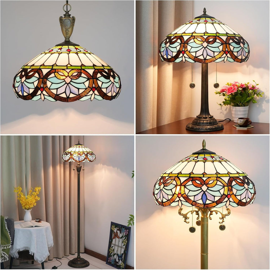 Lamp Shade Replacement 16 Inch Blue Heart Stained Glass Ceiling Light Large Vintage Art Deco For Table Lamps Floor Pendant