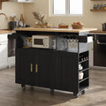 ASTRONAPE Rolling Mobile Kitchen Island with Storage and Drop Leaf, Island Table with Countertop Power Socket and Wheel (Black, Model 1.2)