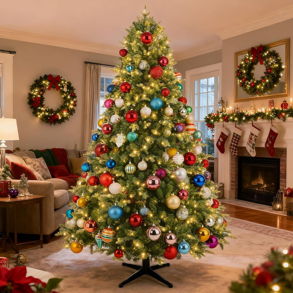 Pre-Lit Rotating Christmas Tree, 6.5FT Artificial for Home Decor | With Music,340 Warm White & Multi-color LED Lights,1036 PE+PVC Tip,Remote Control,Rotating Stand,8 Modes,Timed Design