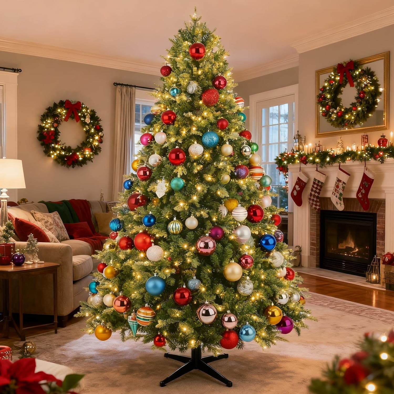 Pre-Lit Rotating Christmas Tree, 6.5FT Artificial for Home Decor | With Music,340 Warm White & Multi-color LED Lights,1036 PE+PVC Tip,Remote Control,Rotating Stand,8 Modes,Timed Design