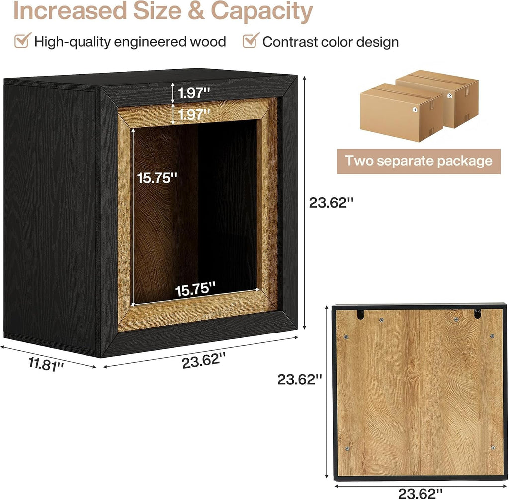 Tribesigns Modern End Table Set of 2 with Frame-Inspired Design, Industrial Wood Set 2 Cube Side Table with Large Storage Shelf, Sofa Couch Tables Accent for Living Room, Entrance