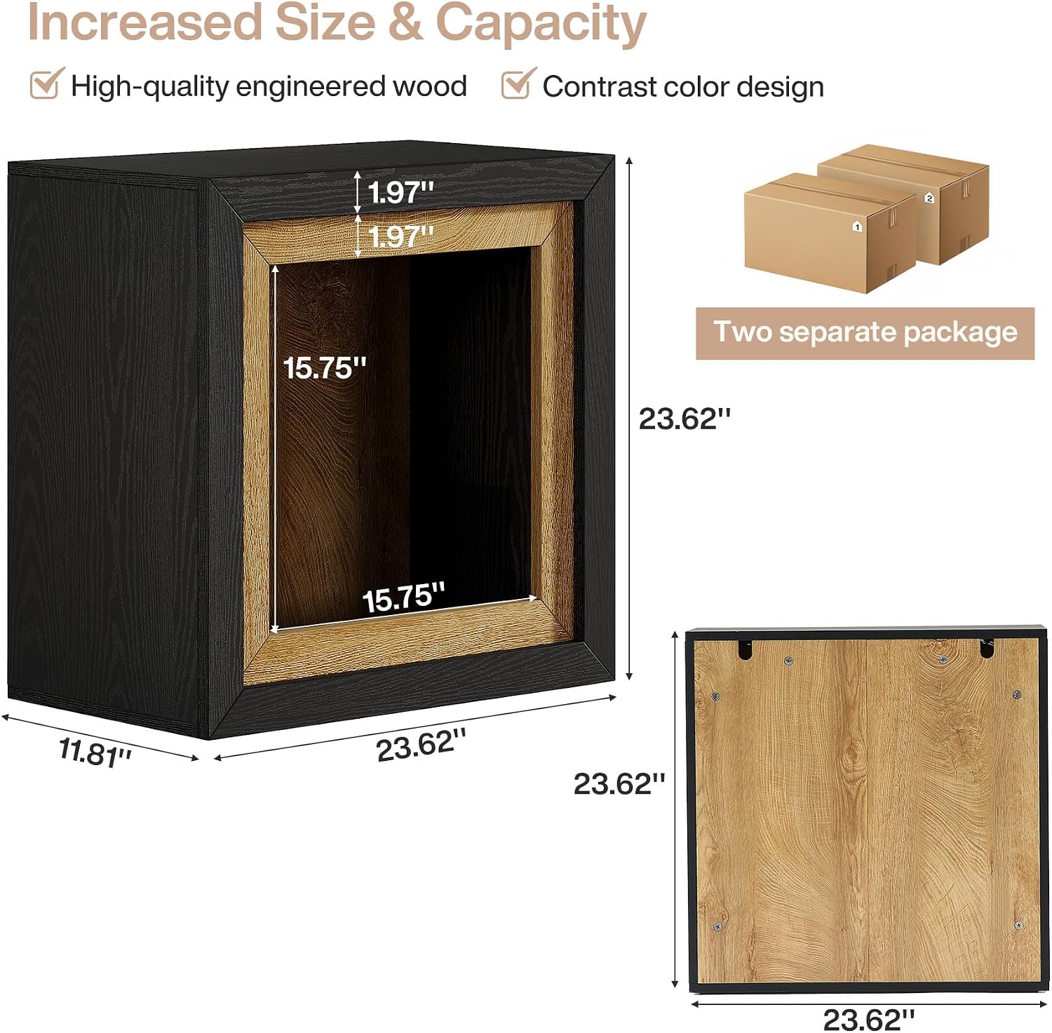 Tribesigns Modern End Table Set of 2 with Frame-Inspired Design, Industrial Wood Set 2 Cube Side Table with Large Storage Shelf, Sofa Couch Tables Accent for Living Room, Entrance
