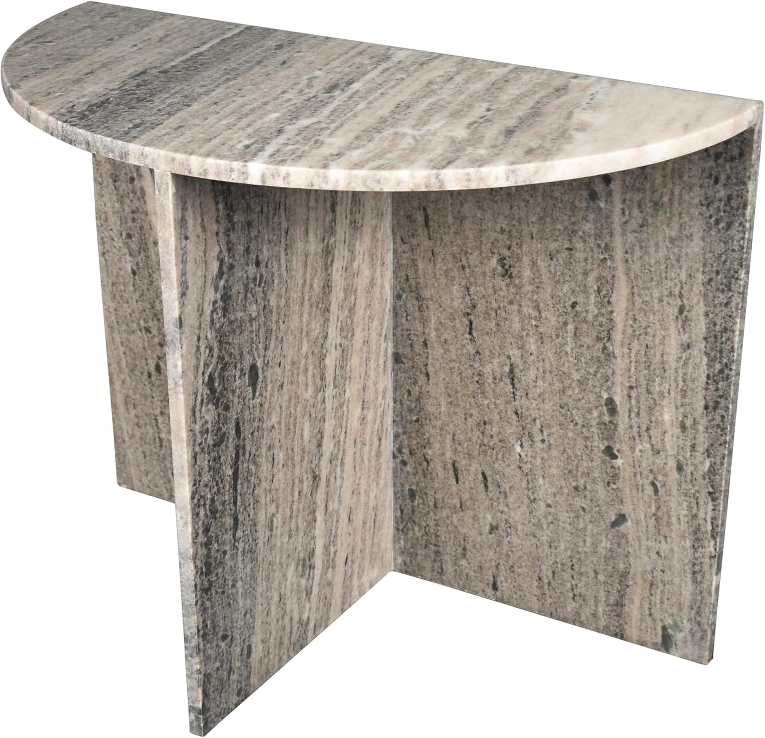 JONATHAN Y MTB1109B Patrice 20' Art Deco Minimalist Natural Marble Handmade Demilune Side Table, Side Table for Living Room, Bedroom, Bathroom, Gray/Beige