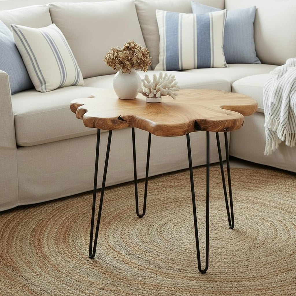 WELLAND Live Edge Cedar Coffee Table 32' W x 32' D x 20.5' H Rustic Round Table for Living Room, Patio, Bedroom, Home Office