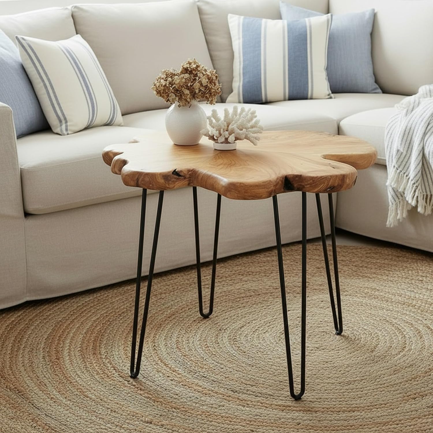 WELLAND Live Edge Cedar Coffee Table 32' W x 32' D x 20.5' H Rustic Round Table for Living Room, Patio, Bedroom, Home Office