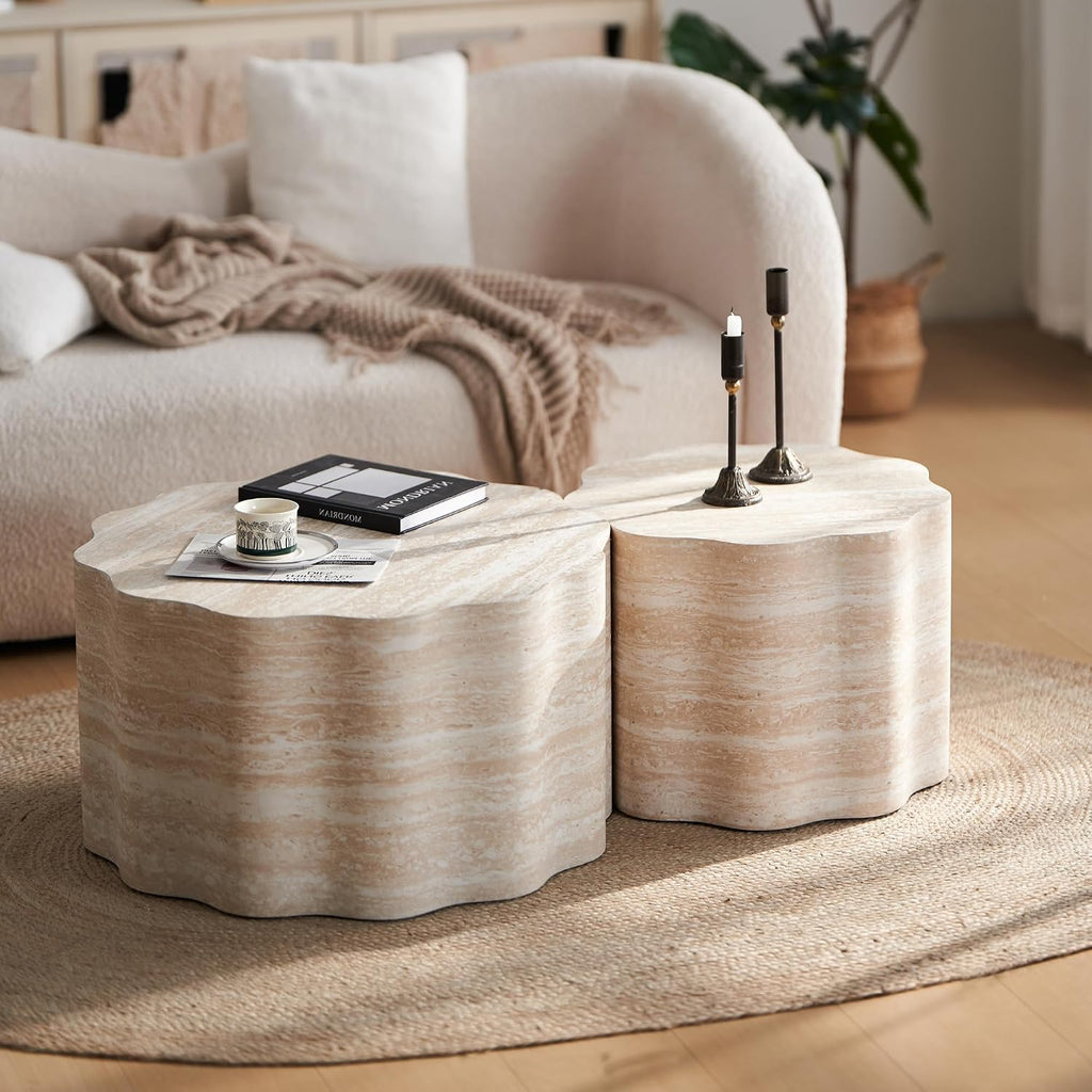 WILLIAMSPACE Nesting Coffee Table with Faux Mars Pattern for Living Room, Modern Accent Center Table Set of 2, Side Tea Table for Apartment, No Need Assembly (Mars Pattern)